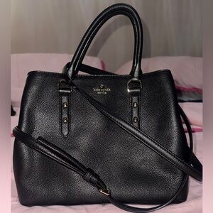 kate spade black pebbled leather satchel with gold hardware